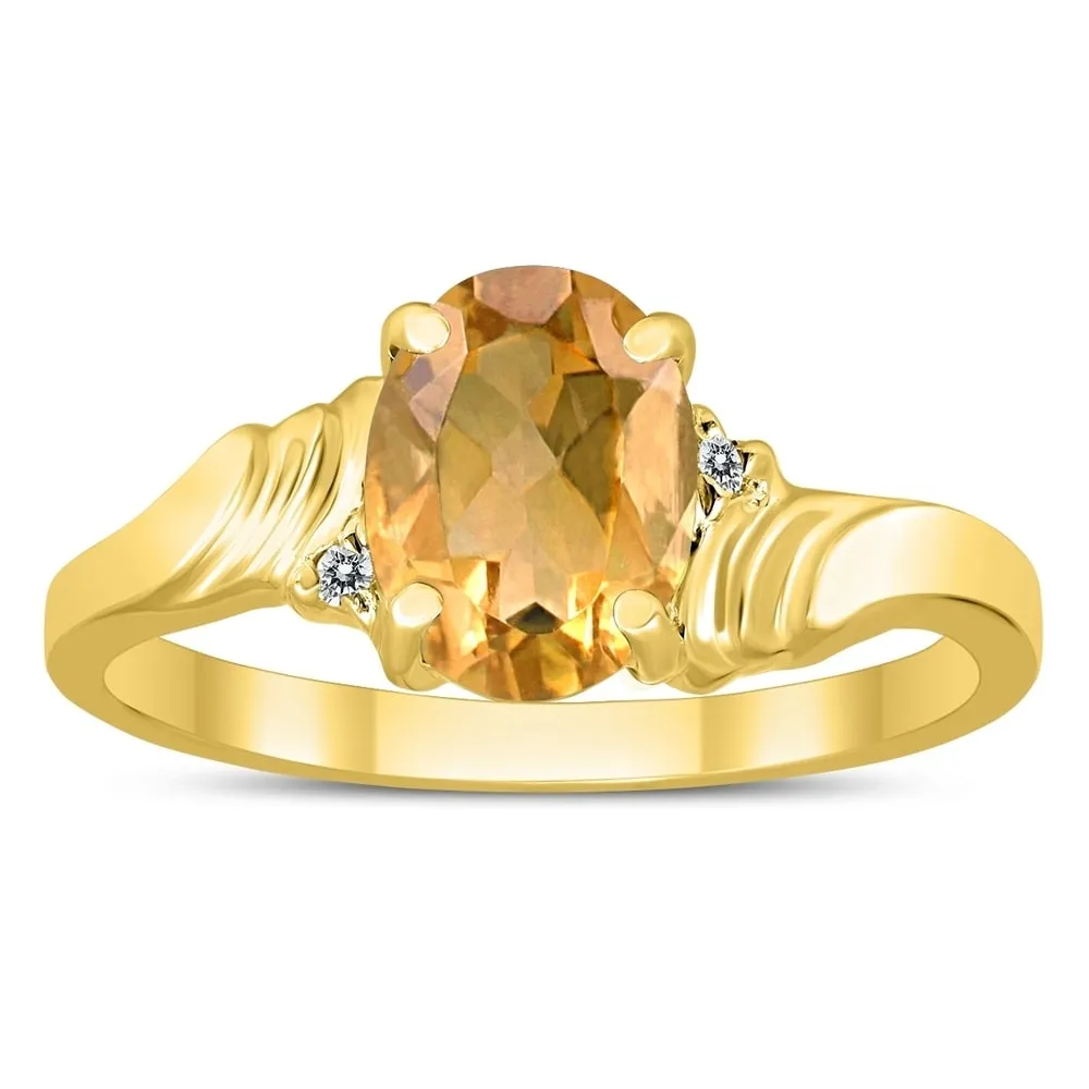8X6MM Citrine and Diamond Wave Ring in 10K Yellow Gold sold by Zulily