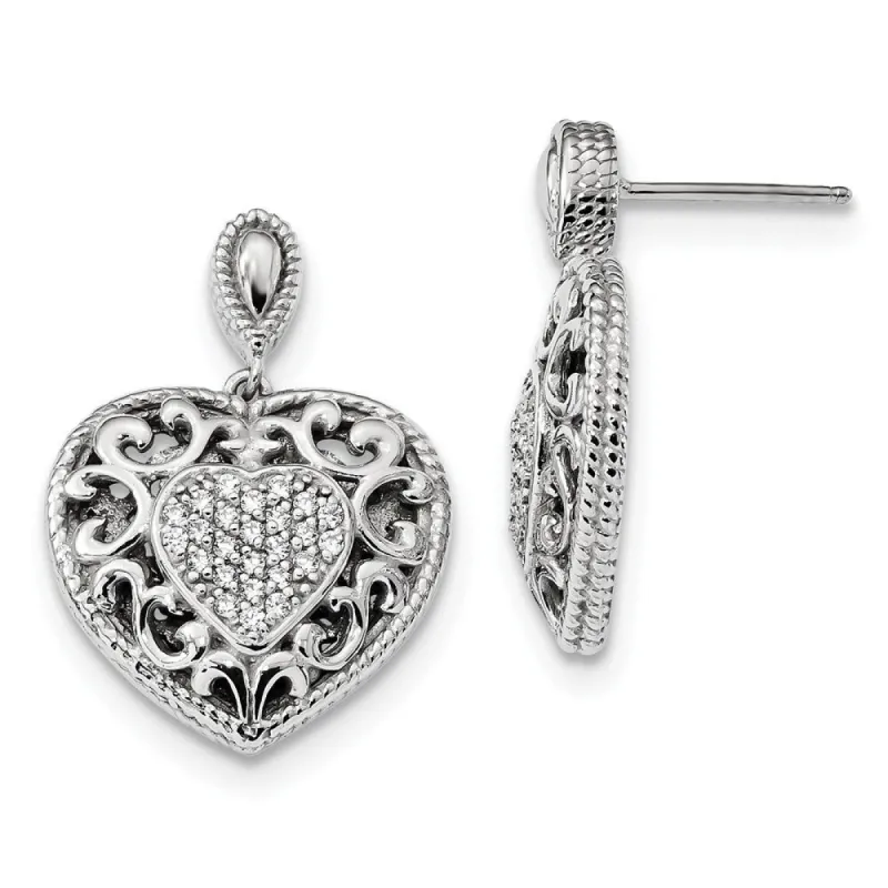 Curata 925 Sterling Silver 27x19.85mm CZ Cubic Zirconia Vintage Heart Dangle Post Earrings sold by Zulily