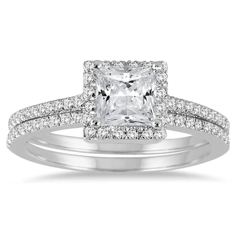 1 1/10 Carat TW Princess Cut Diamond Bridal Set in 14K White Gold sold by Zulily