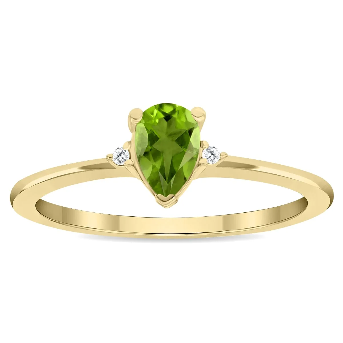 Women's Pear Shaped Peridot and Diamond Classic Band in 10K Yellow Gold sold by Zulily