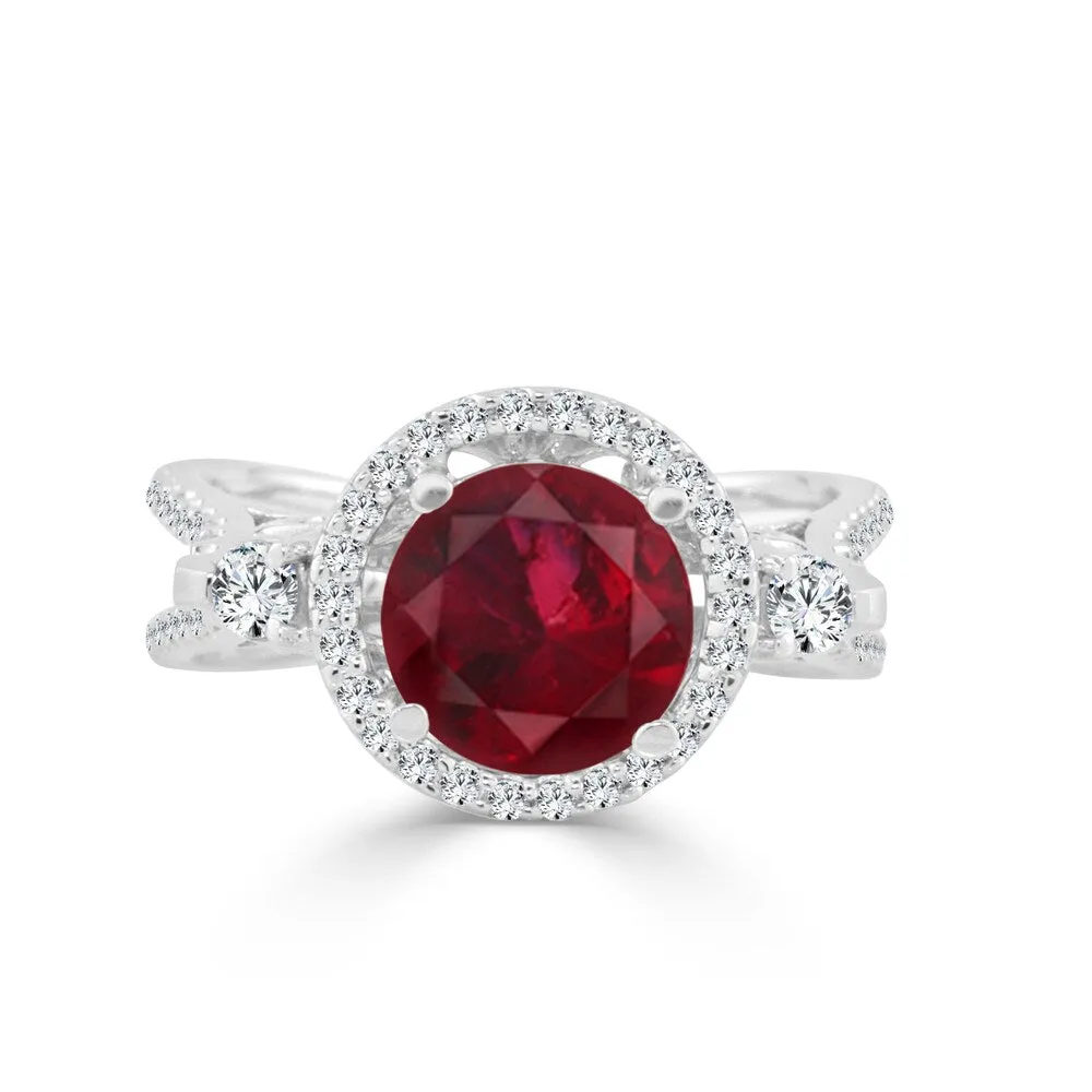 Auriya Contemporary 1/2ctw Red Ruby 1/2ctw Halo Diamond Engagement Ring 14k Gold sold by Zulily product image thumbnail 4