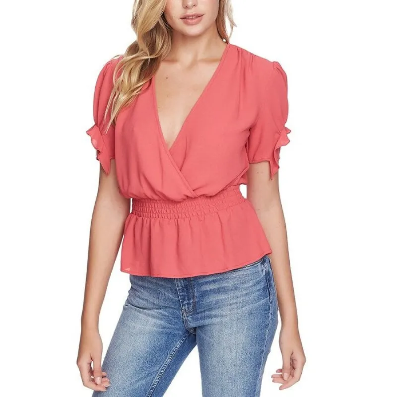 1.STATE Women's Surplice Smocked Waist Top Red Size Small sold by Zulily