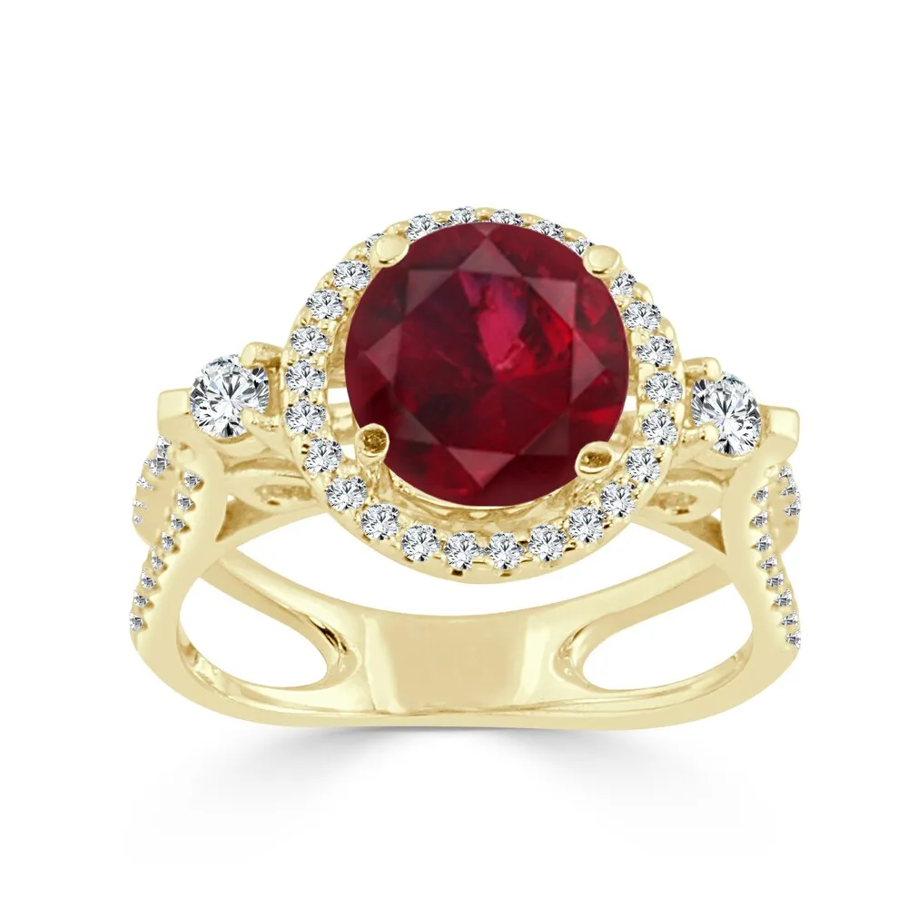 Auriya Contemporary 1/2ctw Red Ruby 1/2ctw Halo Diamond Engagement Ring 14k Gold sold by Zulily product image thumbnail 2