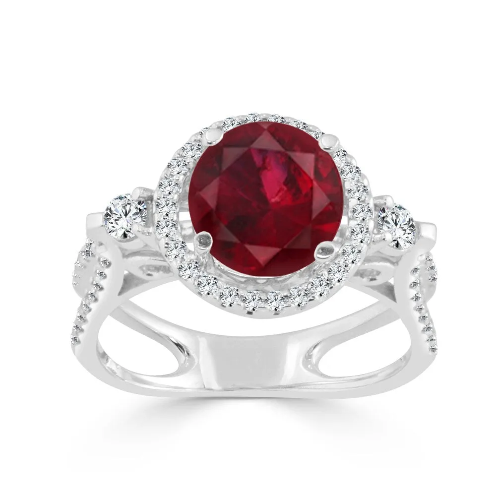 Auriya Contemporary 1/2ctw Red Ruby 1/2ctw Halo Diamond Engagement Ring 14k Gold sold by Zulily