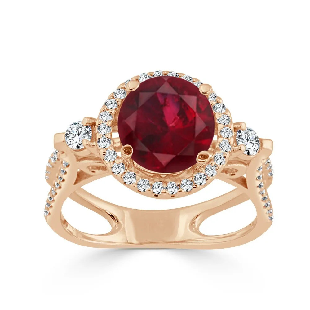 Auriya Contemporary 1/2ctw Red Ruby 1/2ctw Halo Diamond Engagement Ring 14k Gold sold by Zulily product image thumbnail 3