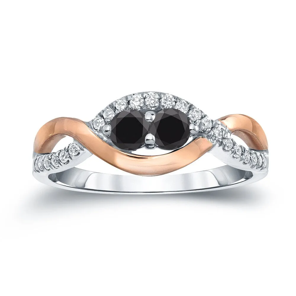 14k Two-Tone Rose Gold 1/2ct TDW 2-Stone Black Diamond Ring by Auriya sold by Zulily product image thumbnail 3