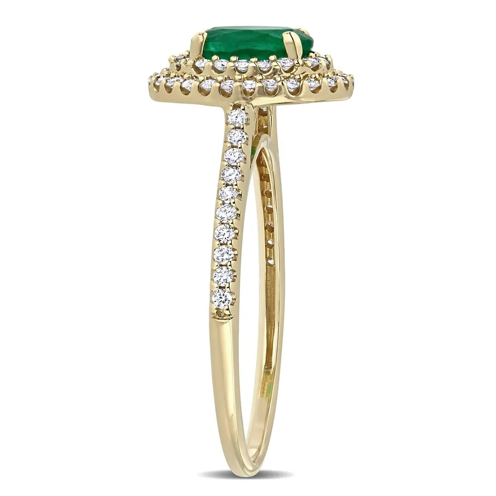 Miadora 14k Yellow Gold Oval-cut Emerald & 1/3ct TDW Diamond Double Halo Engagement Ring sold by Zulily product image thumbnail 3