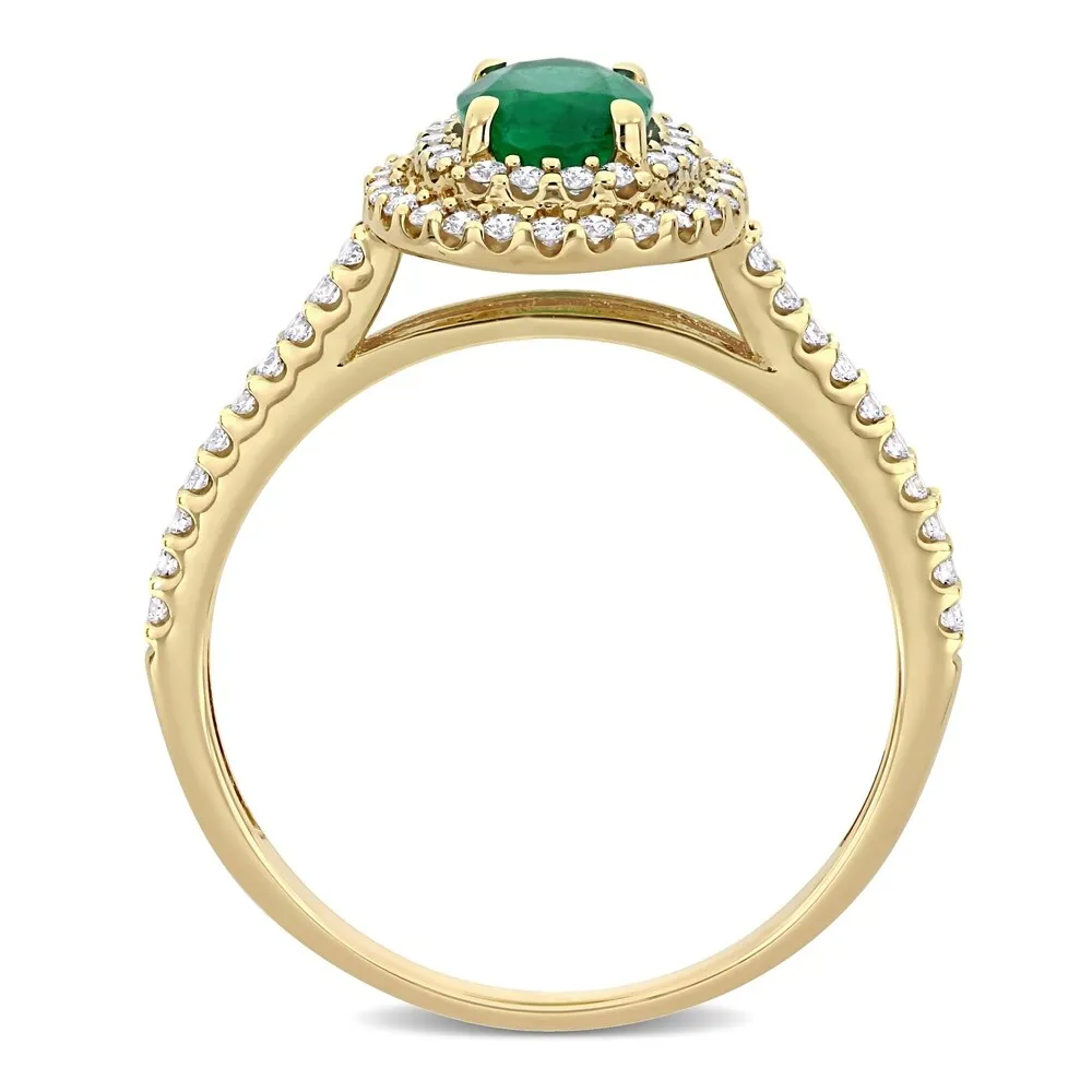 Miadora 14k Yellow Gold Oval-cut Emerald & 1/3ct TDW Diamond Double Halo Engagement Ring sold by Zulily product image thumbnail 4