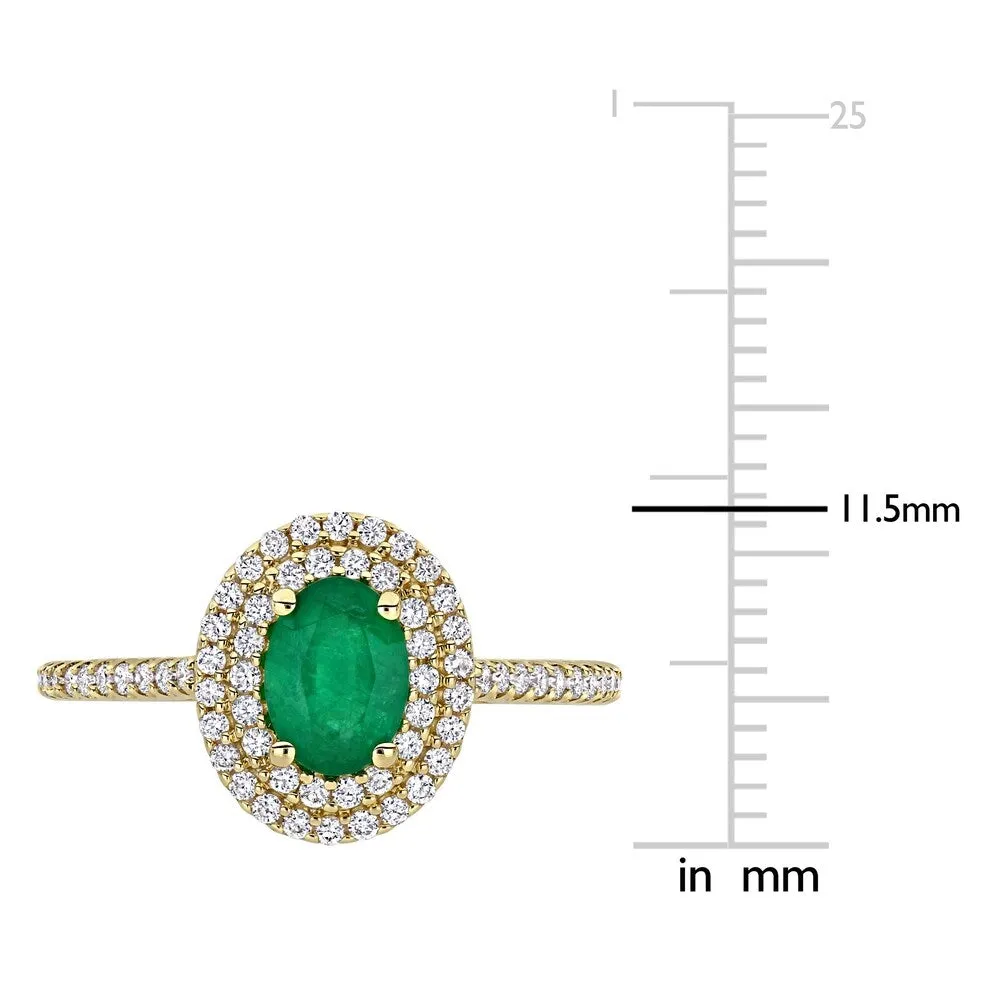 Miadora 14k Yellow Gold Oval-cut Emerald & 1/3ct TDW Diamond Double Halo Engagement Ring sold by Zulily product image thumbnail 5