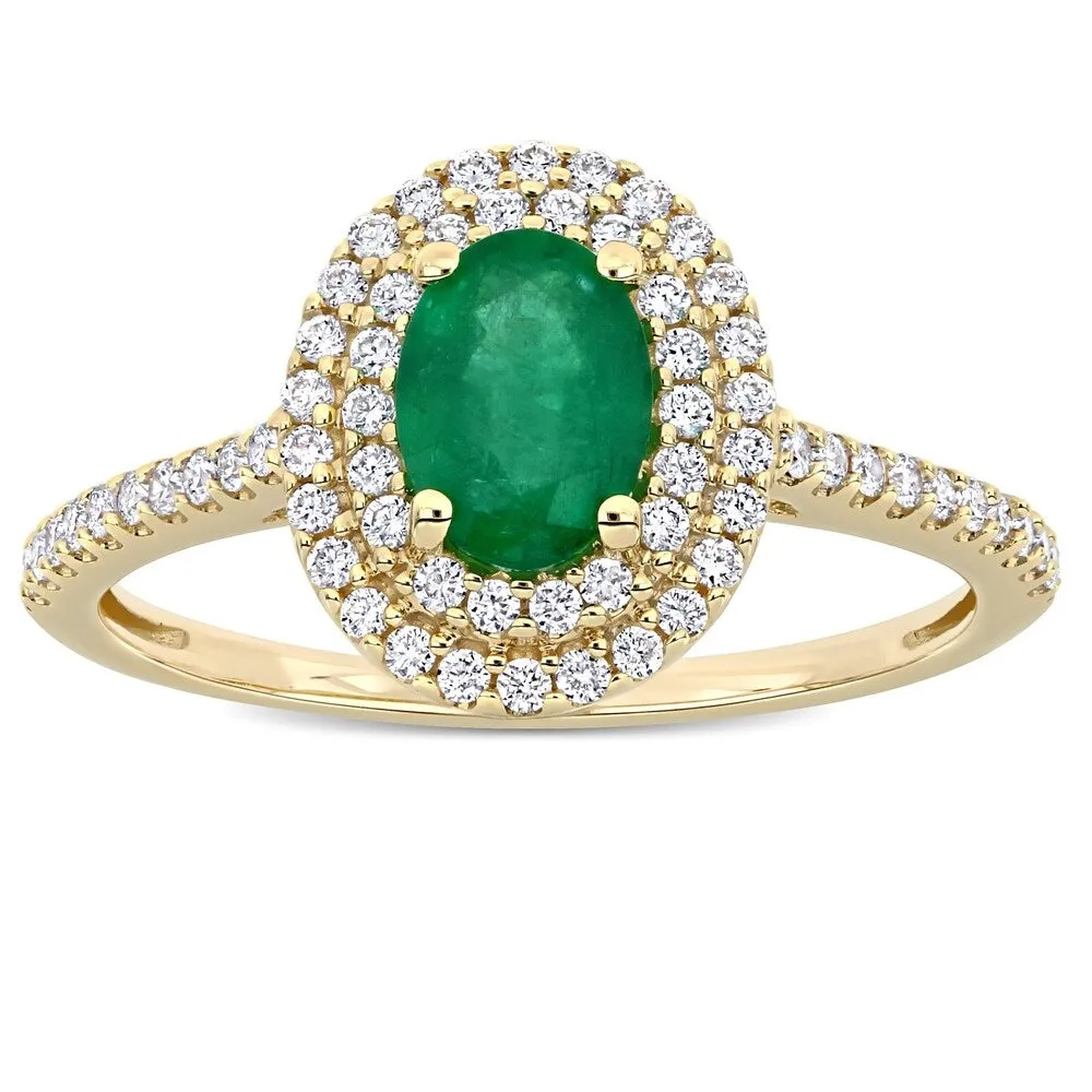 Miadora 14k Yellow Gold Oval-cut Emerald & 1/3ct TDW Diamond Double Halo Engagement Ring sold by Zulily product image thumbnail 2