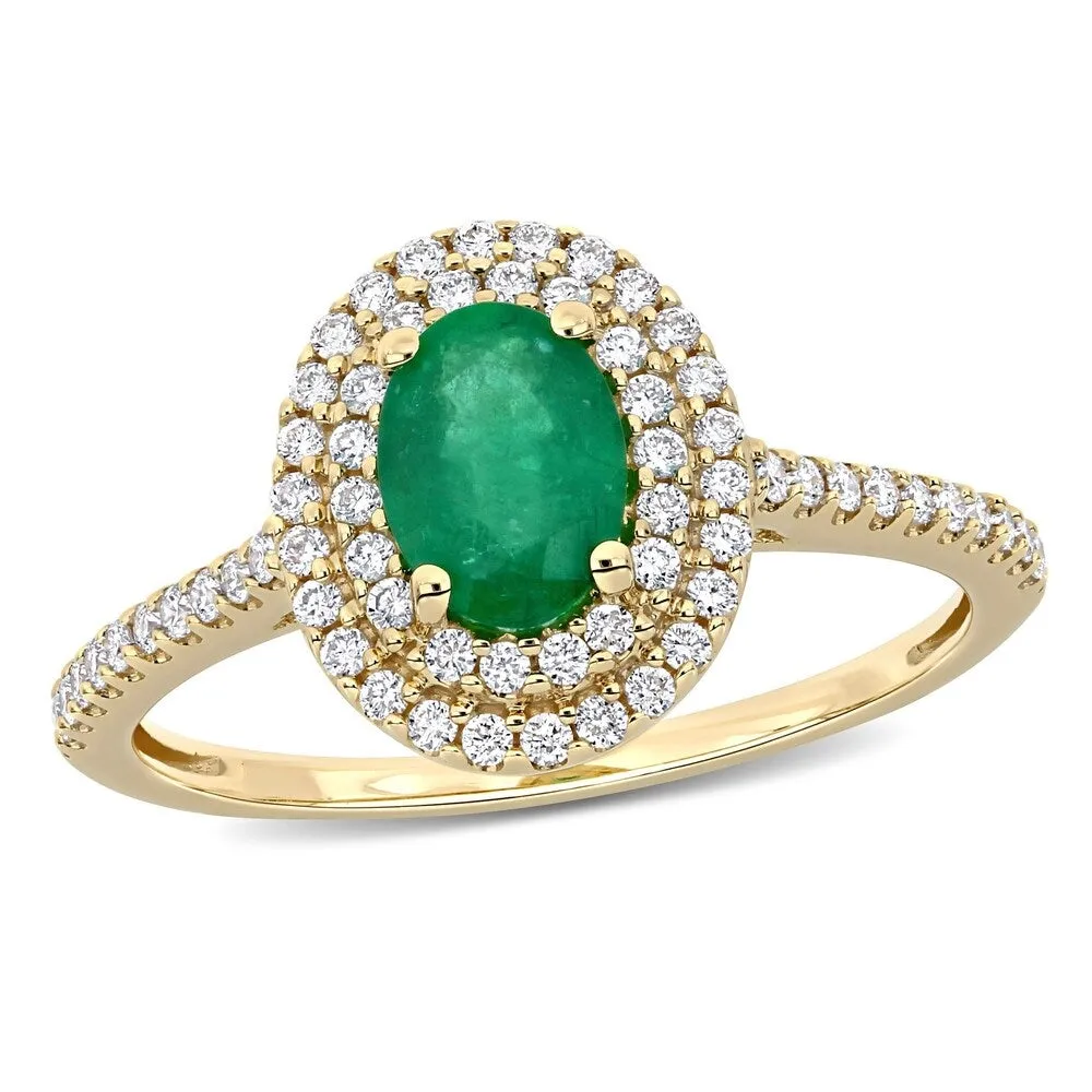 Miadora 14k Yellow Gold Oval-cut Emerald & 1/3ct TDW Diamond Double Halo Engagement Ring sold by Zulily