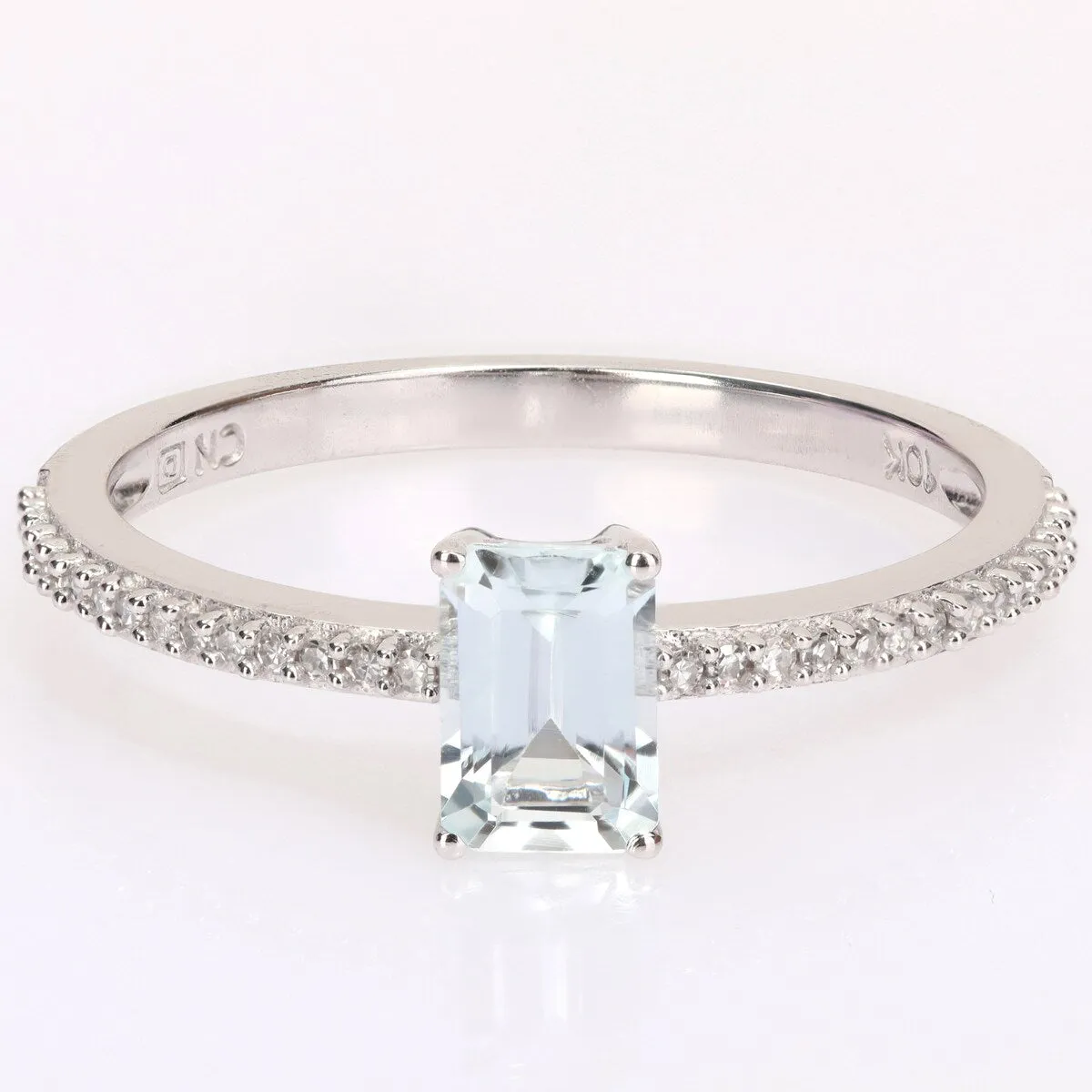 Miadora 10k White Gold Octagon-cut Aquamarine and 1/10ct TDW Diamond Birthstone Ring sold by Zulily product image thumbnail 2