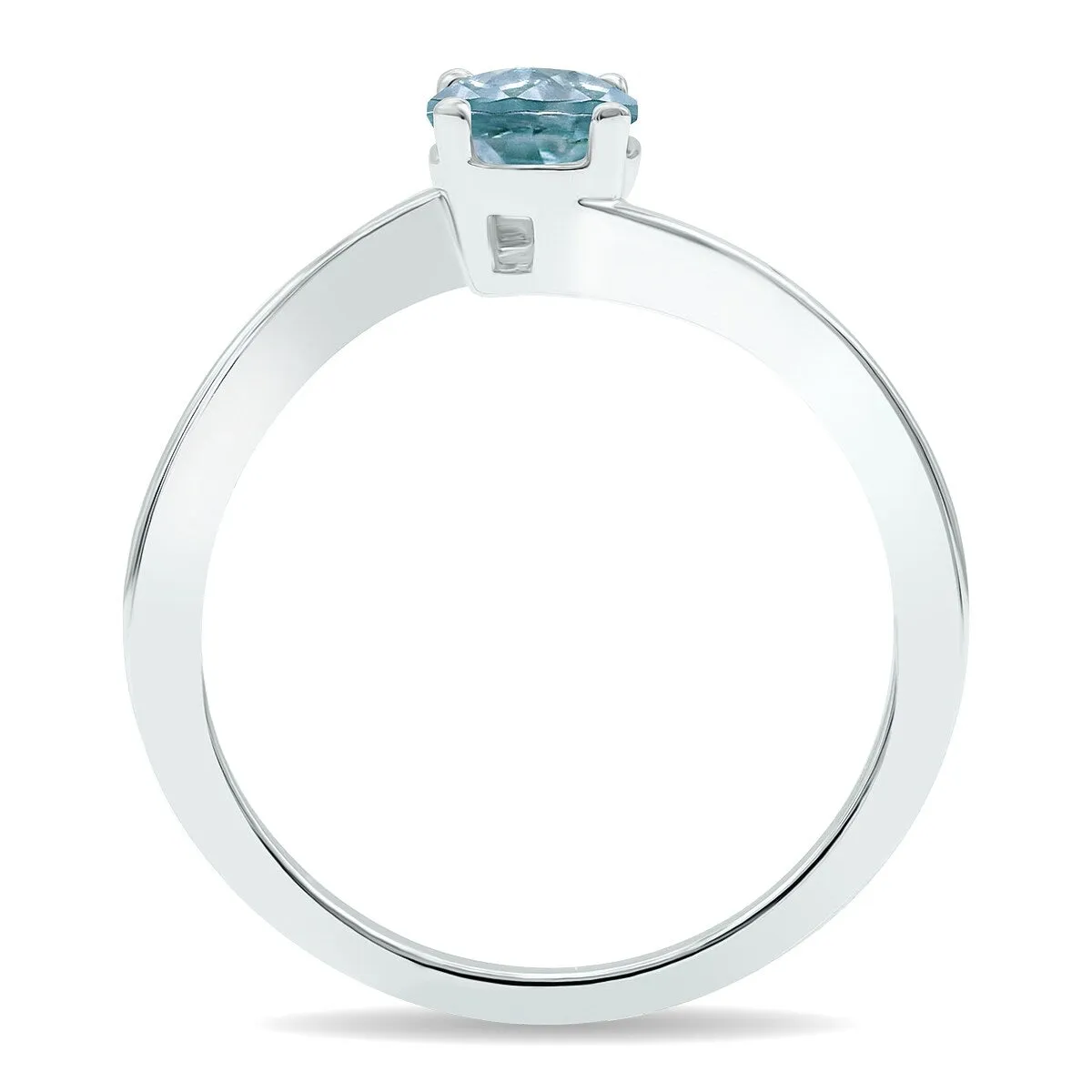 Women's Solitaire Aquamarine Wave Ring in 10K White Gold sold by Zulily product image thumbnail 3