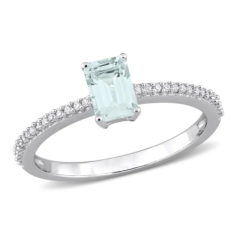 Miadora 10k White Gold Octagon-cut Aquamarine and 1/10ct TDW Diamond Birthstone Ring sold by Zulily