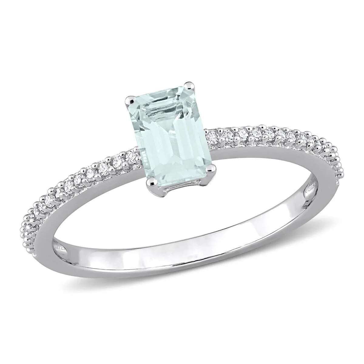 Miadora 10k White Gold Octagon-cut Aquamarine and 1/10ct TDW Diamond Birthstone Ring sold by Zulily