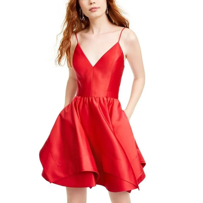 Blondie Nites Women's Spaghetti Strap V Neck Short Cocktail Fit Flare Dress Red Size 7 sold by Zulily