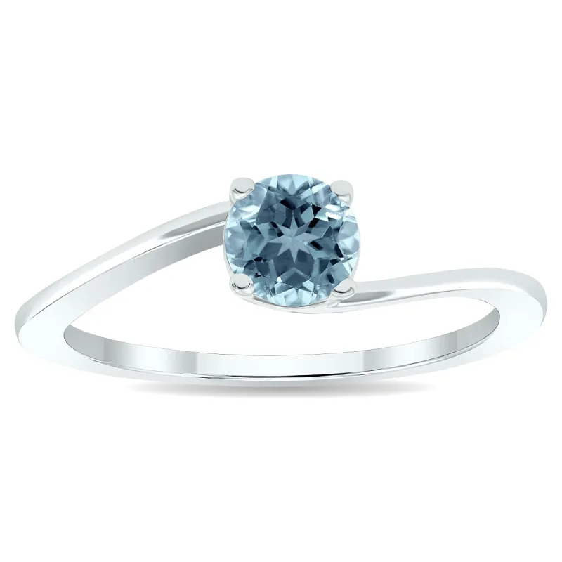 Women's Solitaire Aquamarine Wave Ring in 10K White Gold sold by Zulily