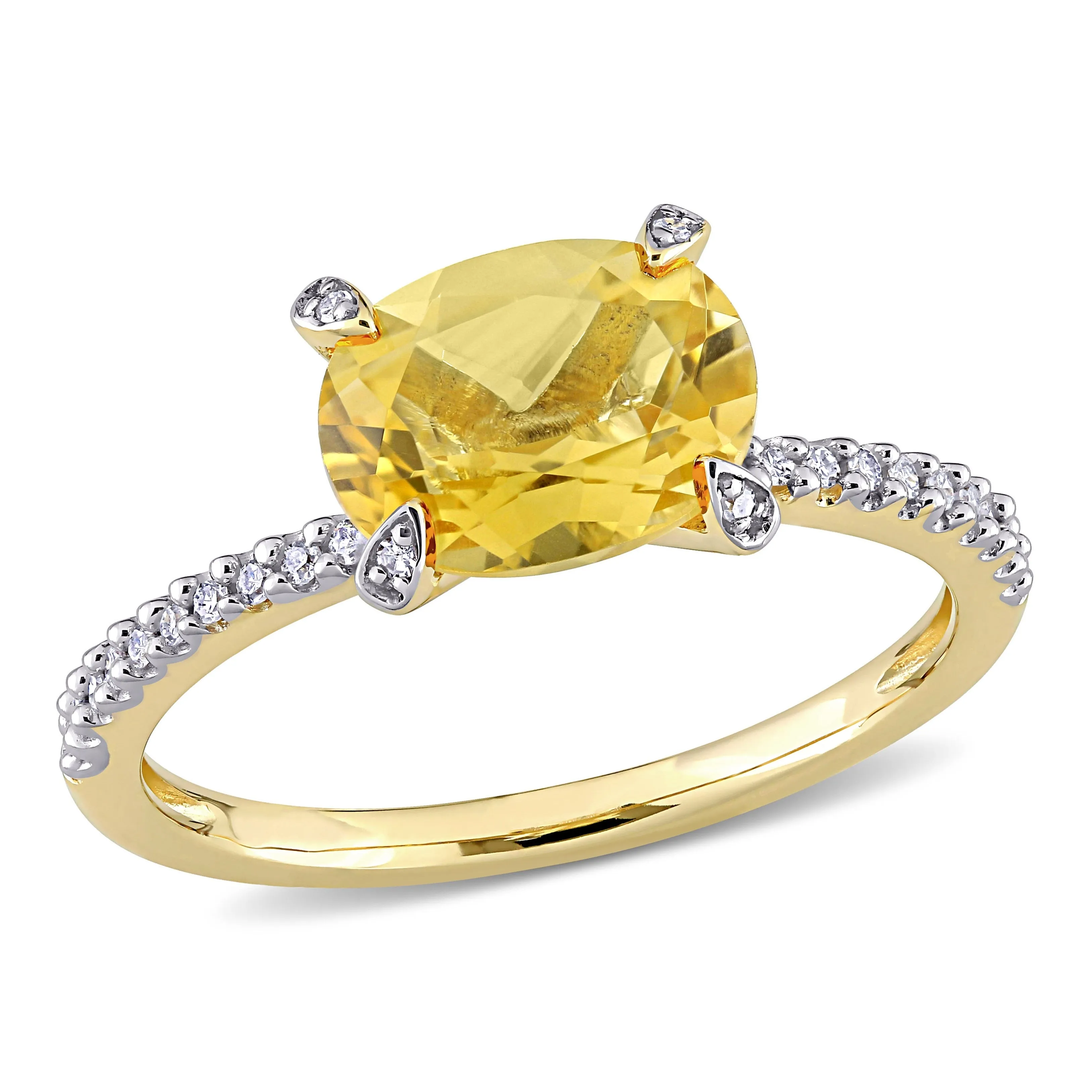 Miadora 1 5/8ct TGW Oval-Cut Citrine and 1/10ct TW Diamond Ring in 10k Yellow Gold sold by Zulily