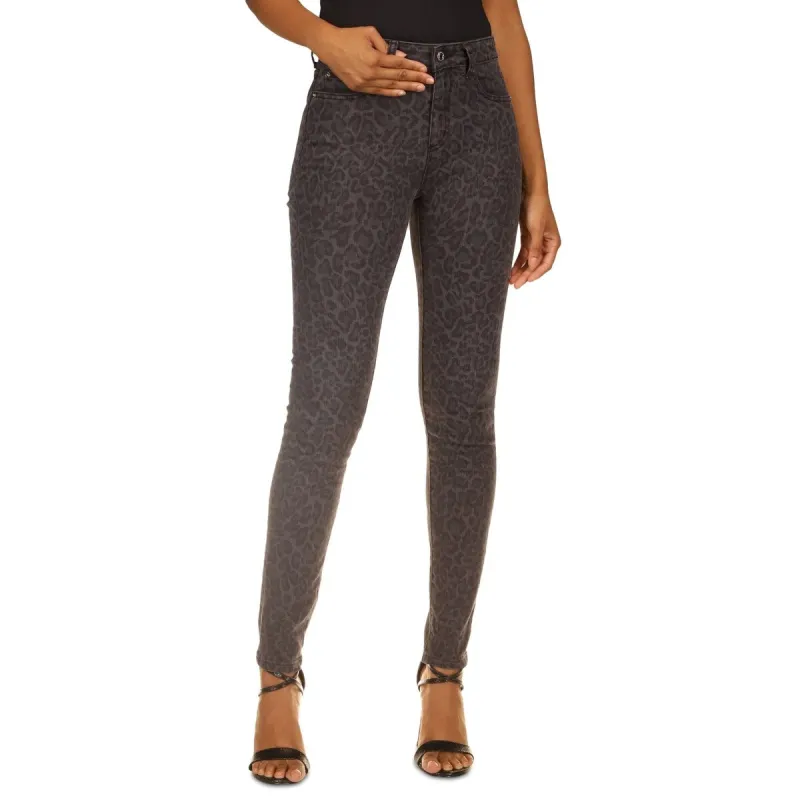 Michael Kors Women's Leopard Print Straight Skinny Jeans Black Size 16 sold by Zulily