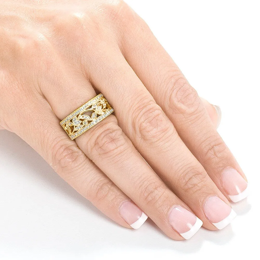Annello by Kobelli 14k Yellow Gold 1/4ct TDW Diamond Floral Vintage Art Nouveau Anniversary Ring sold by Zulily product image thumbnail 3