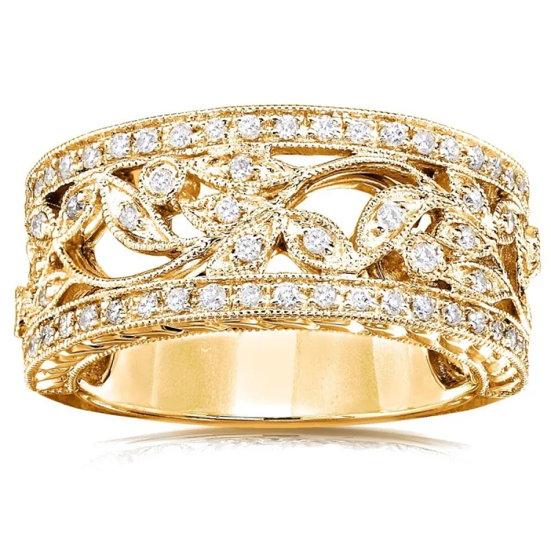 Annello by Kobelli 14k Yellow Gold 1/4ct TDW Diamond Floral Vintage Art Nouveau Anniversary Ring made by Zulily