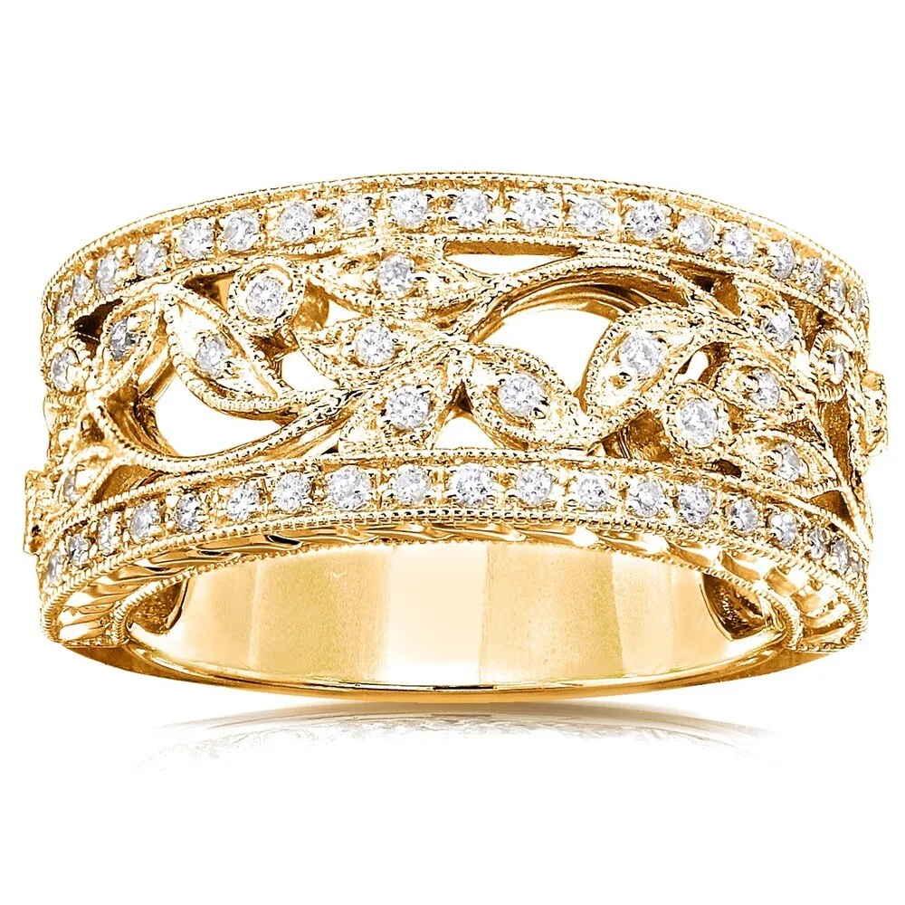 Annello by Kobelli 14k Yellow Gold 1/4ct TDW Diamond Floral Vintage Art Nouveau Anniversary Ring sold by Zulily