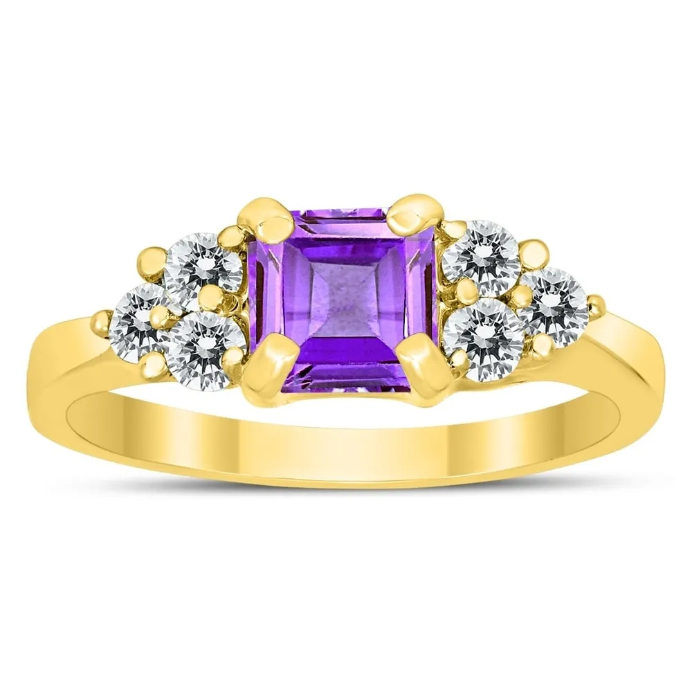 Princess Cut 6X6MM Amethyst and Diamond Duchess Ring in 10K Yellow Gold sold by Zulily