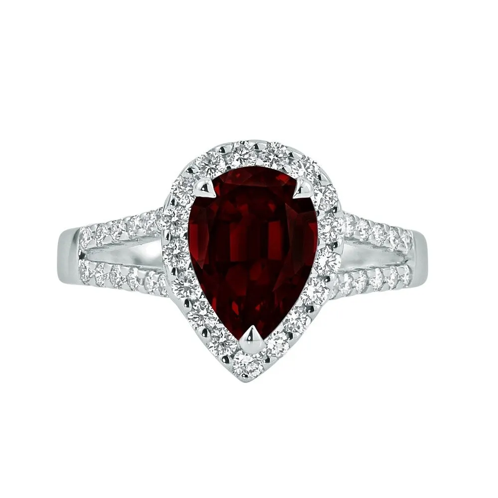 Auriya 2ct Pear Shape Red Garnet and Halo Diamond Ring 1/2ctw 18K Gold sold by Zulily product image thumbnail 2