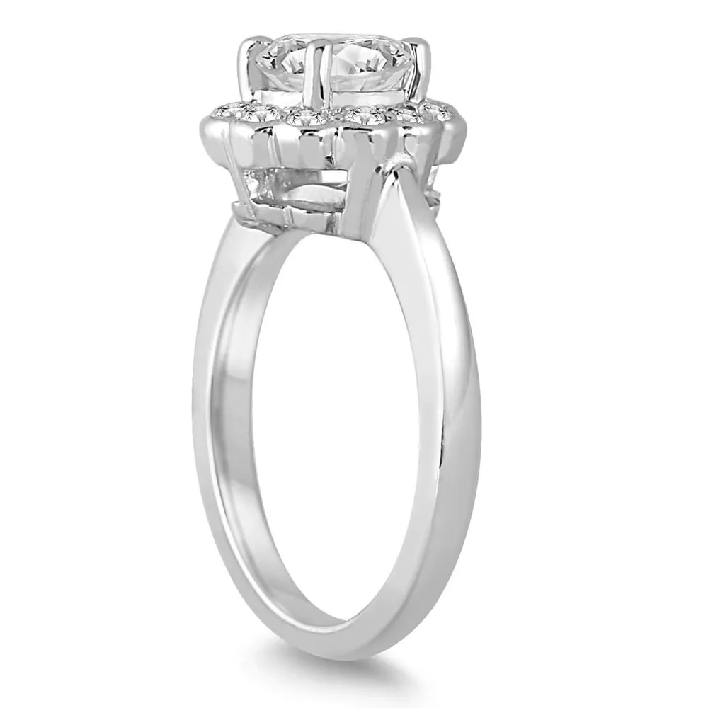 AGS Certified 1 Carat TW Flower Halo Diamond Engagement Ring in 14K White Gold (J-K Color, I2-I3 Clarity) sold by Zulily product image thumbnail 2