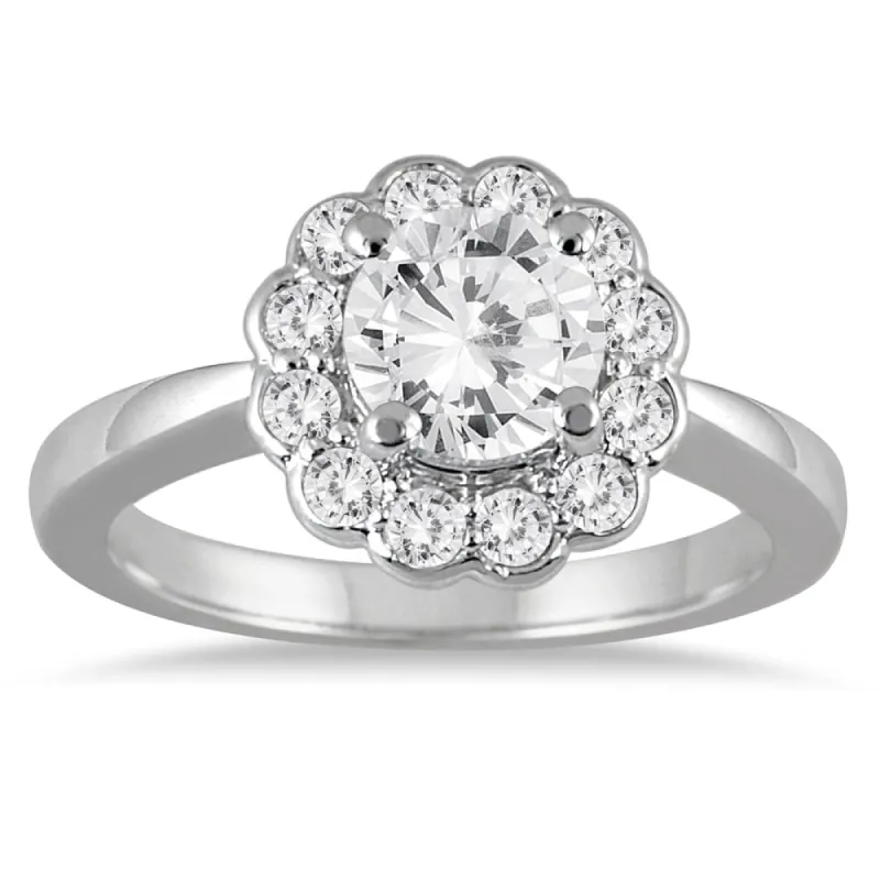AGS Certified 1 Carat TW Flower Halo Diamond Engagement Ring in 14K White Gold (J-K Color, I2-I3 Clarity) sold by Zulily