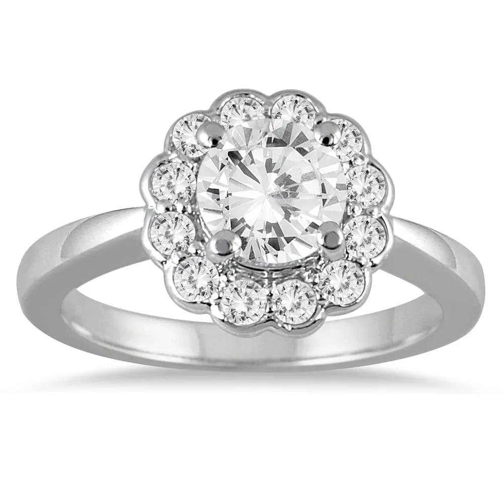AGS Certified 1 Carat TW Flower Halo Diamond Engagement Ring in 14K White Gold (J-K Color, I2-I3 Clarity) sold by Zulily