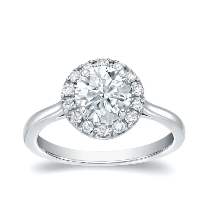 Auriya Round 1ct Moissanite and 1/3ctw Halo Diamond Engagement Ring 14K Gold sold by Zulily
