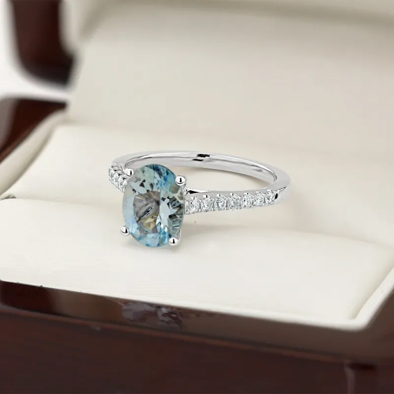 Auriya 9/10ct Fancy Oval Aquamarine and Diamond Engagement Ring 1/4ctw 14k Gold sold by Zulily