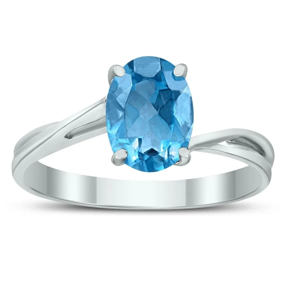 Solitaire Oval 8X6MM Blue Topaz Gemstone Twist Ring in 10K White Gold sold by Zulily