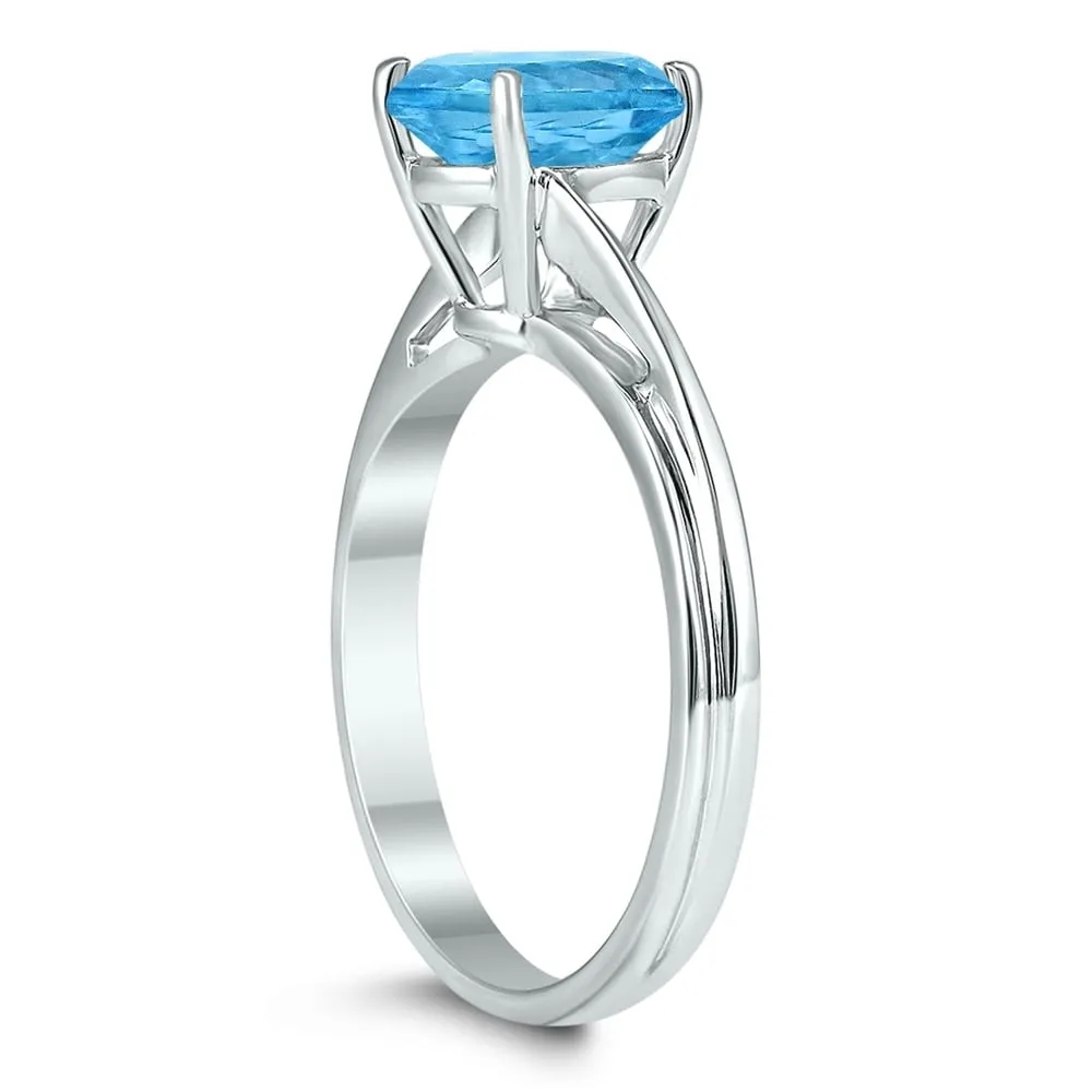 Solitaire Oval 8X6MM Blue Topaz Gemstone Twist Ring in 10K White Gold sold by Zulily product image thumbnail 3
