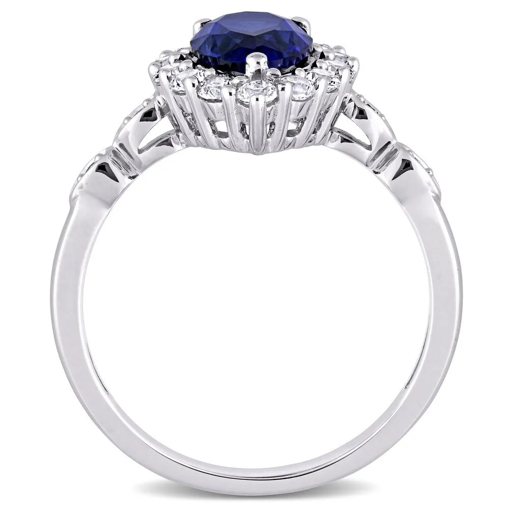 Miadora 10k White Gold Created Blue & White Sapphire with Diamond Teardrop Halo Engagement Ring sold by Zulily product image thumbnail 4