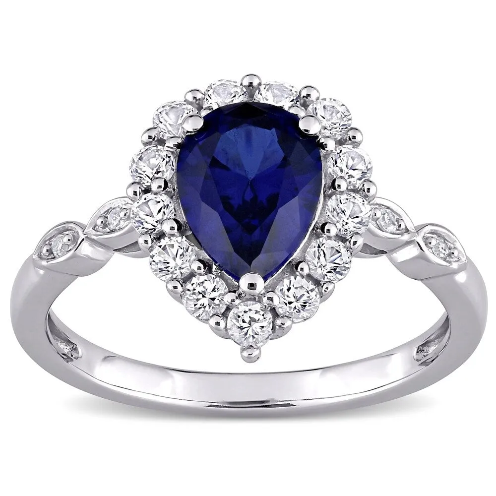 Miadora 10k White Gold Created Blue & White Sapphire with Diamond Teardrop Halo Engagement Ring sold by Zulily product image thumbnail 2