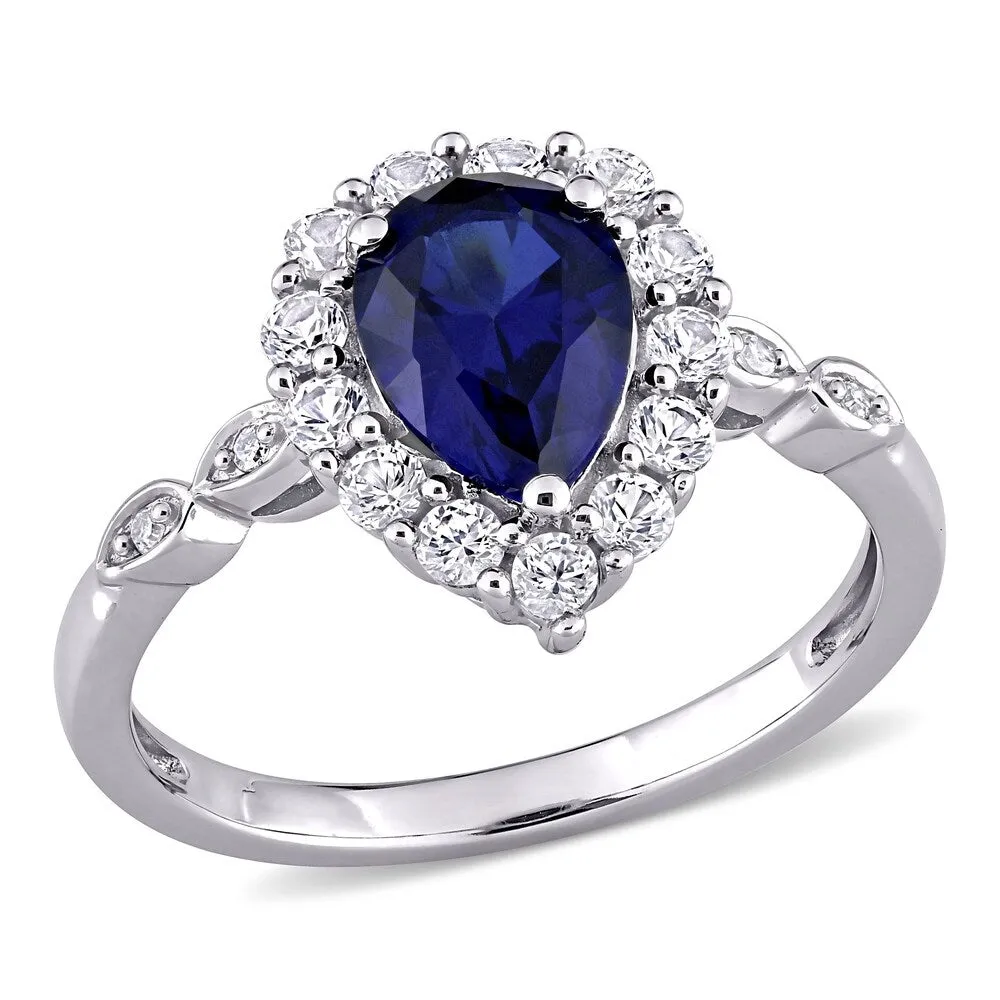 Miadora 10k White Gold Created Blue & White Sapphire with Diamond Teardrop Halo Engagement Ring sold by Zulily