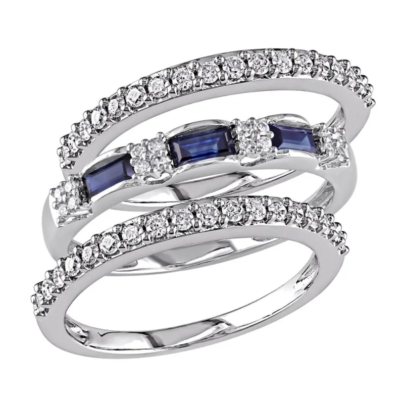 Miadora Signature Collection 10k White Gold Sapphire and 1/2ct TDW Diamond Three Piece Anniversary R - Blue sold by Zulily