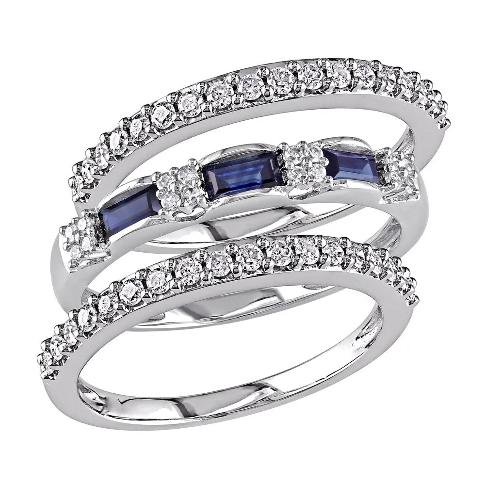 Miadora Signature Collection 10k White Gold Sapphire and 1/2ct TDW Diamond Three Piece Anniversary R - Blue sold by Zulily