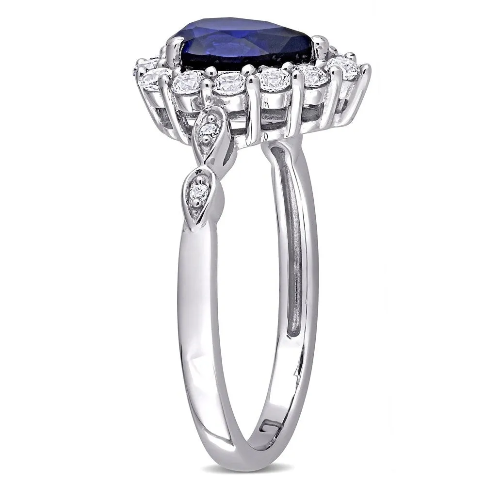 Miadora 10k White Gold Created Blue & White Sapphire with Diamond Teardrop Halo Engagement Ring sold by Zulily product image thumbnail 3