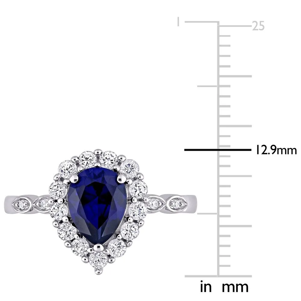 Miadora 10k White Gold Created Blue & White Sapphire with Diamond Teardrop Halo Engagement Ring sold by Zulily product image thumbnail 5