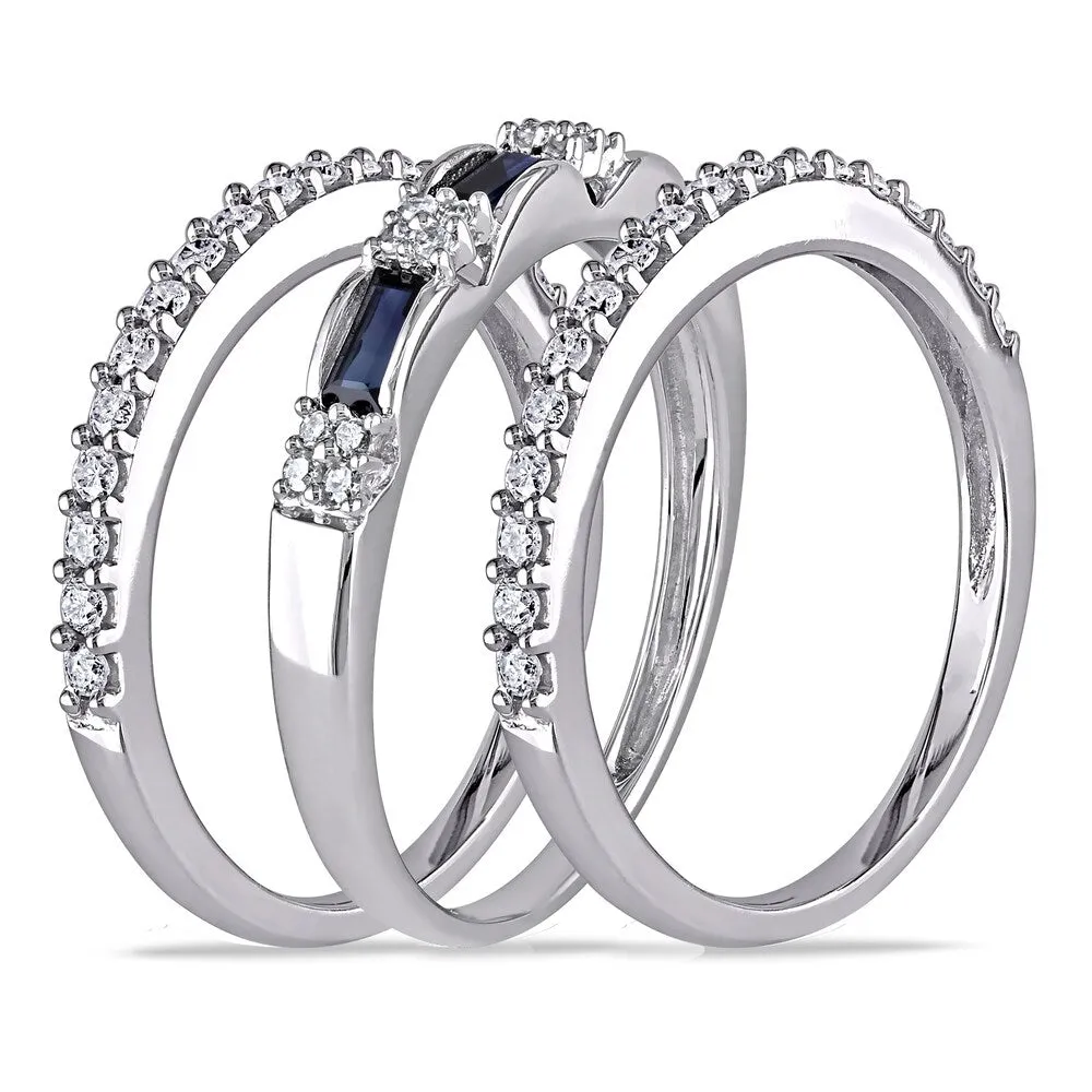 Miadora Signature Collection 10k White Gold Sapphire and 1/2ct TDW Diamond Three Piece Anniversary R - Blue sold by Zulily product image thumbnail 2