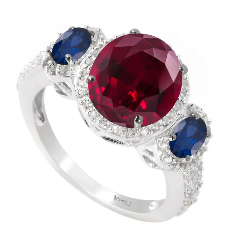 Sterling Silver with Ruby, Blue Sapphire and White Topaz Three Stone Ring sold by Zulily