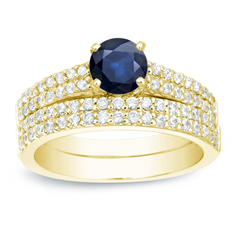 Auriya 14k Gold Round 3/4ct Sapphire and 3/4ctw Pave Diamond Engagement Ring Set sold by Zulily product image thumbnail 2