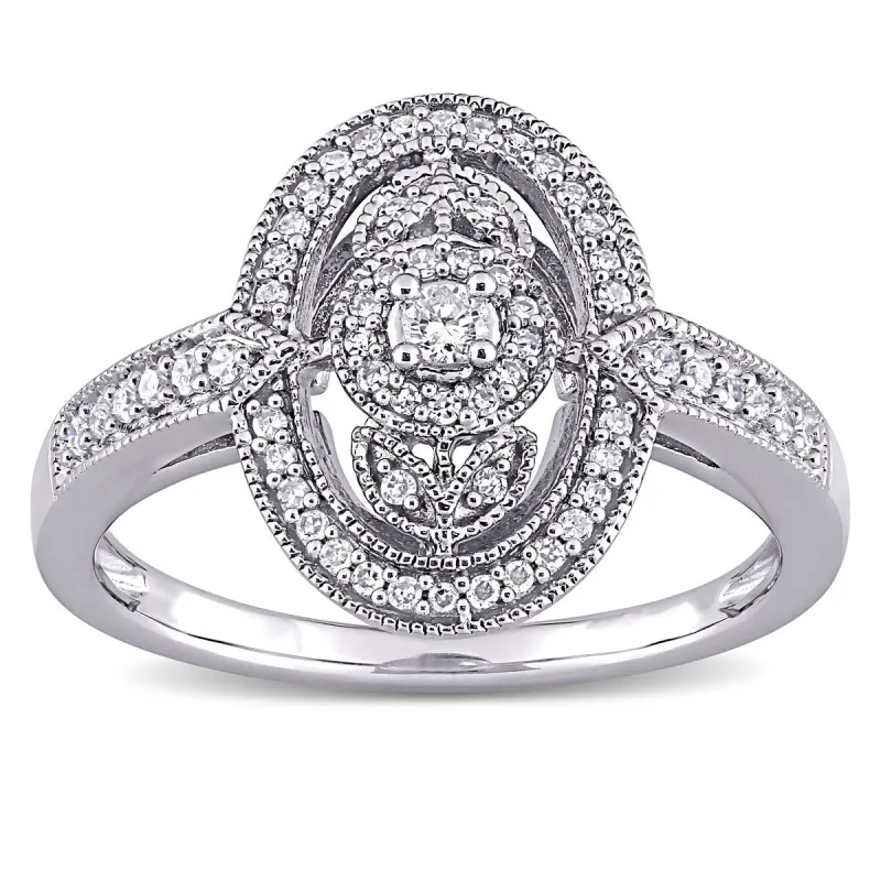 1/4ct TDW Diamond Floral Halo Engagement Ring in Sterling Silver by Miadora sold by Zulily
