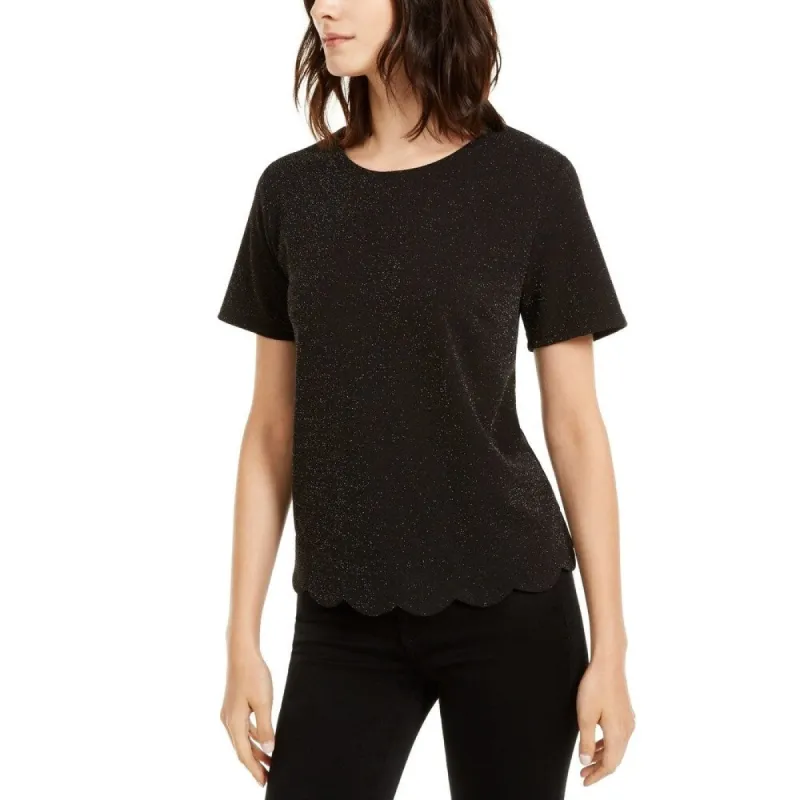 Monteau Women's Petite Scalloped-Hem Metallic Top Black Size X-Large sold by Zulily