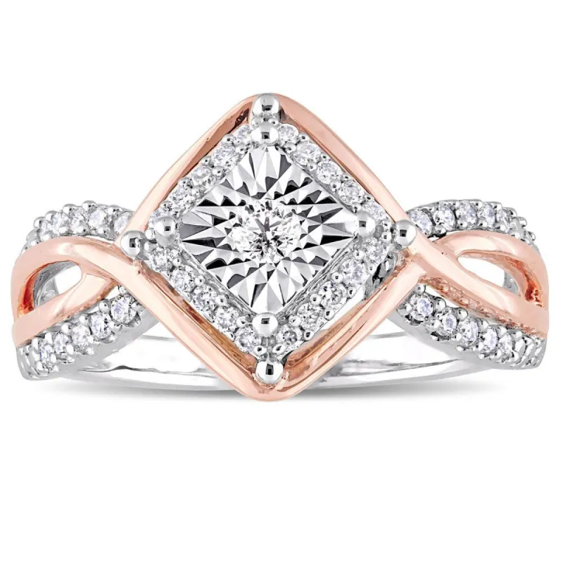 Miadora Signature Collection 2-Tone 10k White and Rose Gold 1/4ct TDW Diamond Crossover Engagement R sold by Zulily