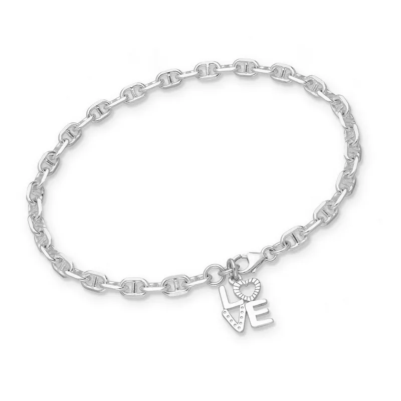 Ag Sterling Silver Love Charm Chain Bracelet sold by Zulily