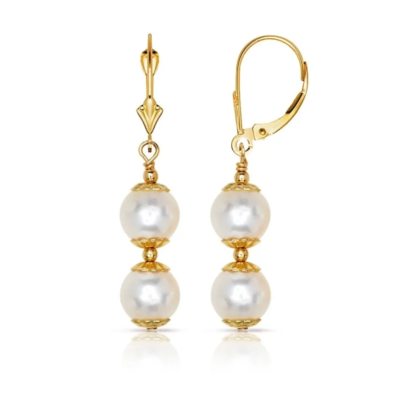 Curata 14k Gold Beaded 6mm Freshwater Cultured Pearl Double Dangle Lever Back Earrings sold by Zulily